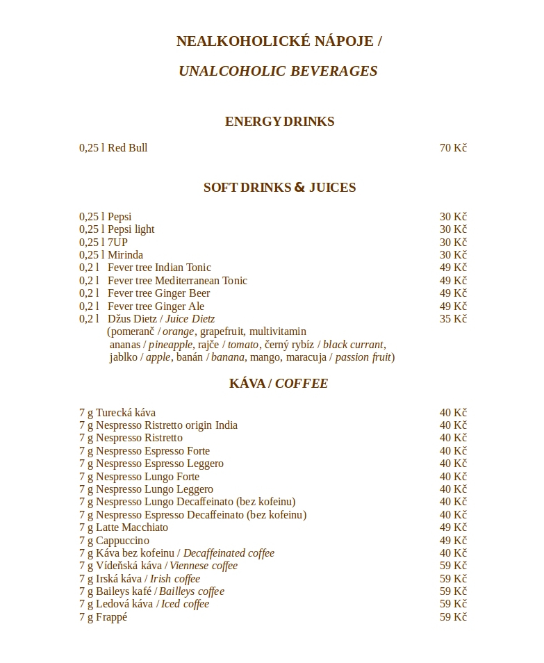 napojove menu